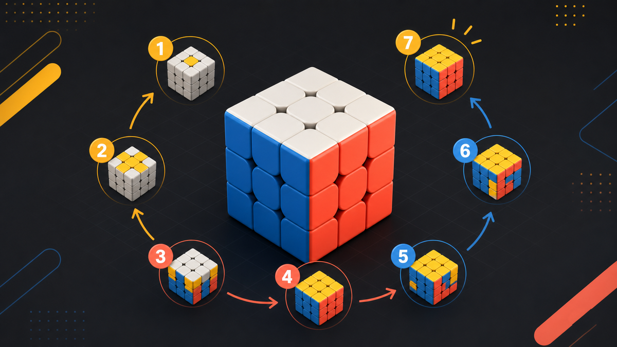 Méthode débutant pour résoudre un cube 3x3 en 7 étapes Image